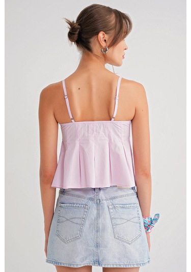 4737 Kadın Düğmeli Kuplu Pileli Bluz Pembe Pembe