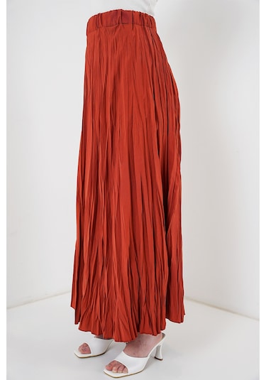 Kadın Uzun Kırışık Etek 8042 - Kiremit Kiremit