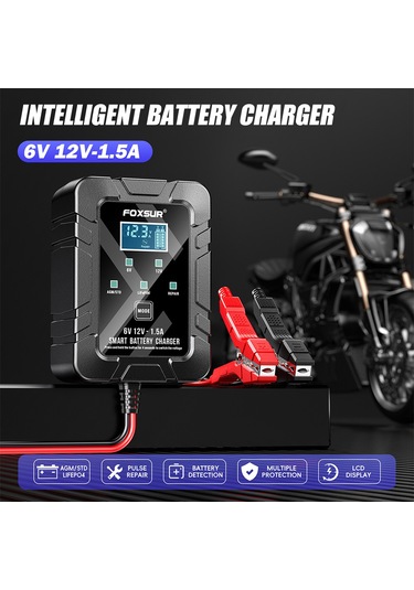 Geeroyoo Foxsur Akıllı Lcd Ekranlı 6v/12v Araç Şarj Cihazı - Motosiklet, Çim Biçme Makinesi Ve Agm/gel Aküler İçin