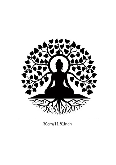 Homyl Buda Ağacı Metal Duvar Sanat Siyah Din Dekoru Zen Dekor 30-cm