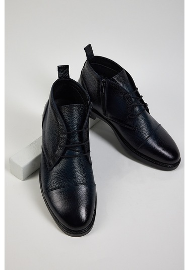 Tonny Black Erkek Lacivert Rahat Kalıp Önü Bağcıklı Hakiki Deri Erkek Bot