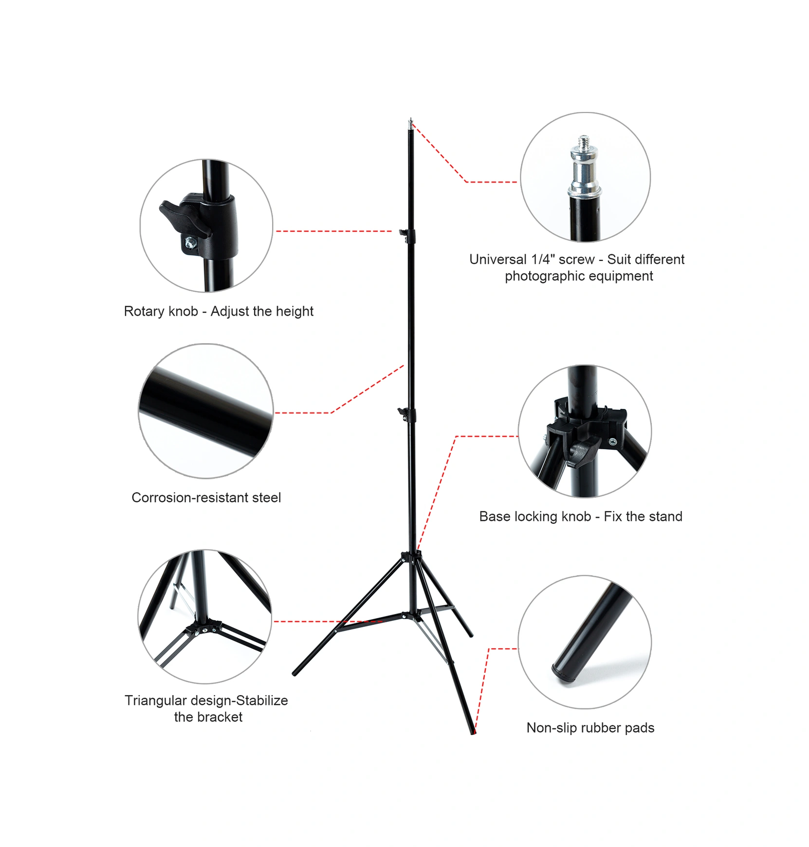 Neevoyu 2.1m Çelik Isı Ölçer Tripodu - Yüksekliği Ayarlanabilir, Katlanabilir, 1/4 Vida - Sokağa, Ofis, Mağaza Kullanıma Uygun Siyah