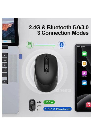 Çift Modlu Kablosuz Bluetooth Mouse Şarj Edilebilir Sessiz Tıklam