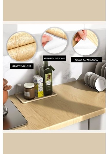 Büro Ev Ofis Mutfağı İçin 5mt Ahşap Motif Yapışkanlı Kaplama Folyosu