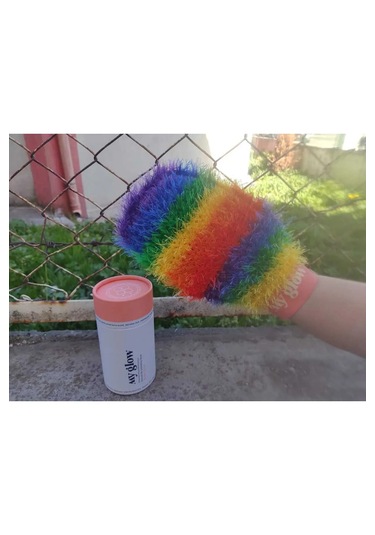 Gökkuşağı Çift Taraflı Örgü Lif Floş İpek Hamam Banyo Kesesi