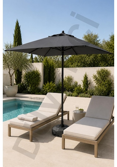 Alubrella Antrasit Kare Güneş Şemsiyesi, 210x210 / 8 Telli, Bidonlu