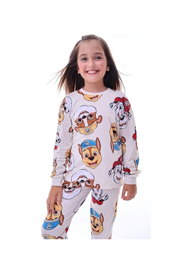2'li Paw Patrol Ve Sevimli Sky Desenli Kız Çocuk Pijama Takımı Ekru