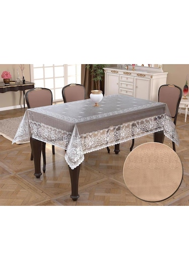 Örme Pano Desenli Masa Örtüsü 160x220 Narin Cappuccino Cappuccino