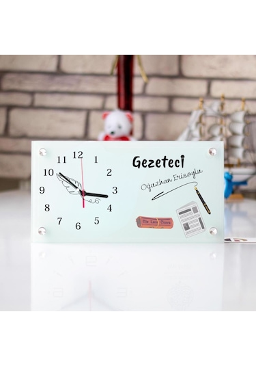 Gazetecilere Özel Tasarımlı Masa Üstü Cam Saat 29038