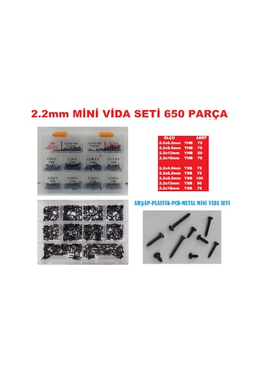 SAC VİDASI SETİ 2.2mm  MİNİ VİDA SETİ  YHB YSB  PCB-PLASTİK-AHŞAP