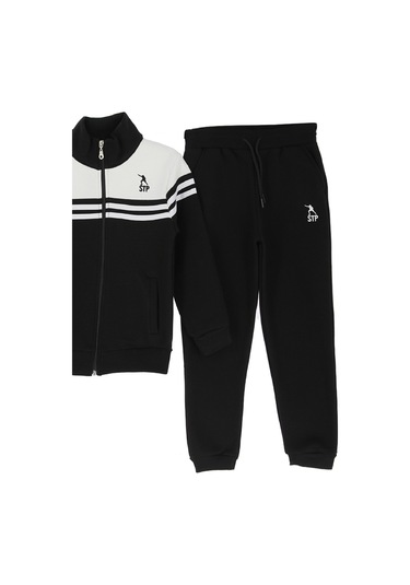 Erkek Çocuk Eşofman Takım-3 İplik Şardonlu-fermuarlı-hakim Yaka 12-16 Yaş 12381 Siyah