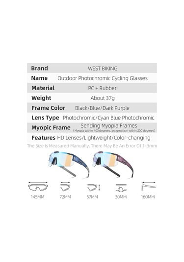 West Bıkıng Yp0703163 Dış Mekan Bisiklet Gözlükleri Uv400 Fotokromik Güneş Gözlüğü - Koyu Mor