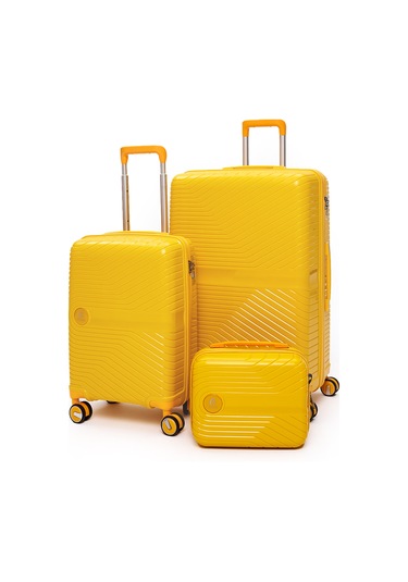 Elatae Exclusive Pro Polipropilen Kırılmaz 3'lü Valiz Seti Büyük - Kabin Boy Ve Makyaj Çantası Sarı 5239