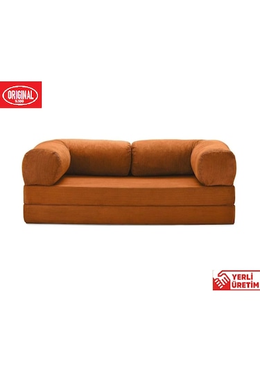 Herev Max 300x200 Kk Köşe Koltuk Takımı / Fitilli Kadife Kumaşlı Şark Köşe Turuncu