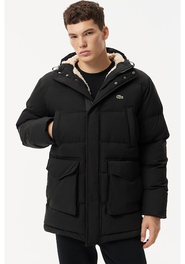Lacoste Down Fill Mens Jacket Sabit Kapüşonlu Kaz Tüyü Erkek Mont Siyah