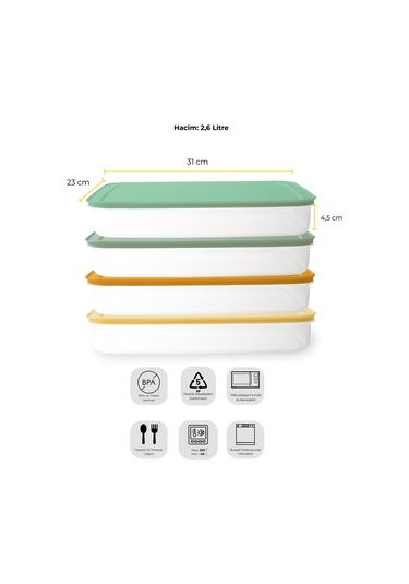 Fridgy+ 4'lü Buzdolabı Organizer Mikrodalga Ve Difrize Uygun Saklama Kabı 4x2,6lt-pastel