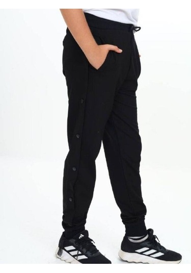 Çocuk Yanları Çıtçıtlı Paçaları Lastikli Eşofman Altı-14806 Siyah