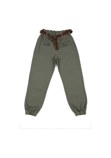 Kadın Kahverengi Kemerli Bel Lastikli Haki Pantolon Haki