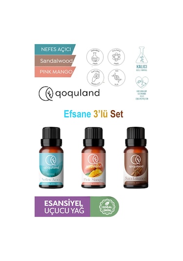 Qoquland Nefes Açıcı + Pink Mango + Sandalwood Uçucu Yağ Oda Kokusu 3 x 10 ML