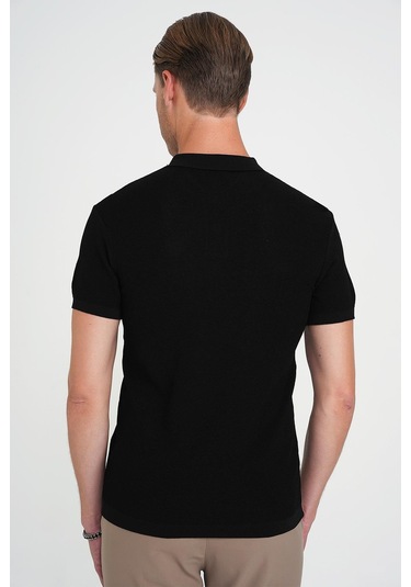 Comfort Fit Polo Yaka Kısa Kollu Siyah Triko Tr 883 Siyah