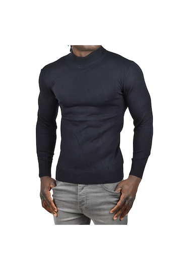 Deepsea Erkek Koyu Lacivert Yarım Balıkçı Yaka Tüylenmeyen İnce Triko Kazak 2505502 Koyu Lacivert