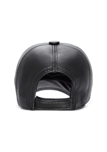 Tamer Tanca Erkek Hakiki Deri Siyah Şapka 524 Emr Beyzbol Sapka Sıyah Siyah