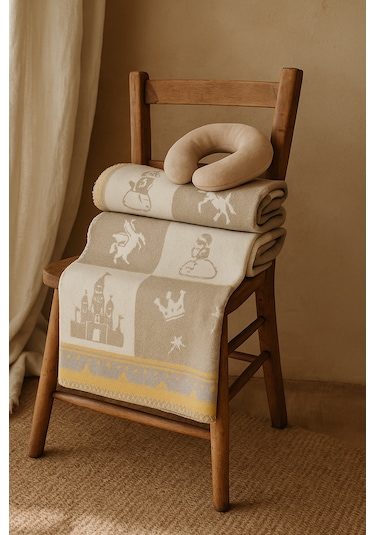 Bebek Battaniyesi + Boyunluk Kahverengi - Sarı - Ekru