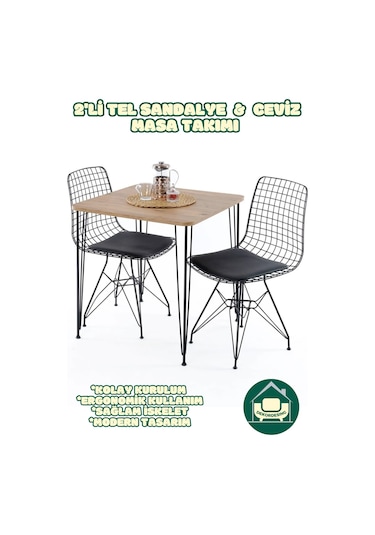 Ceviz 70x70 Cm Masa Tel Sandalyeli Masa Takımı