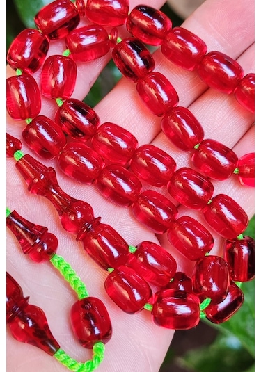9x11 Mm Şeffaf Delim Kırmızı Katalin Tesbih - Ergin Baran Necef