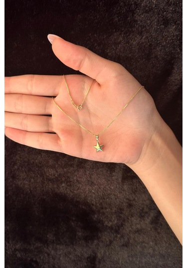 Fiyonk Kuyumculuk 14 Ayar Altın İpek Zincir Yıldız Kolye 001