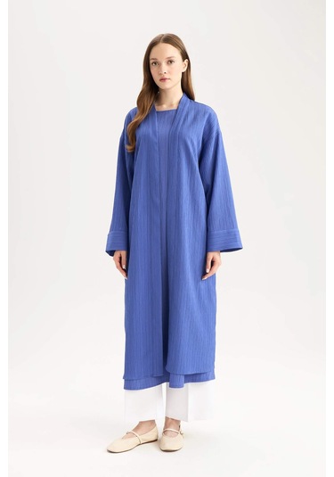 DeFacto 	Relax Fit Şal Yaka Krinkıl Kumaş Uzun Kimono E1816AX25SPBE46 Mavi