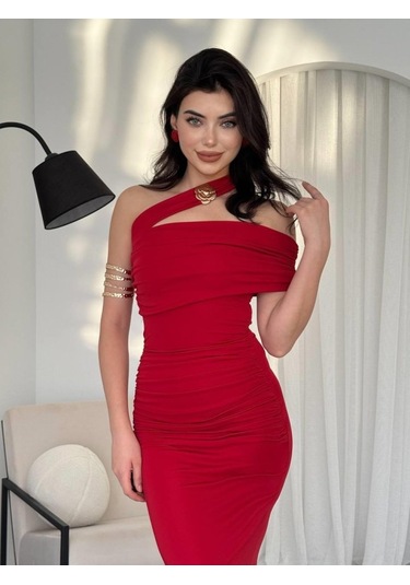 Reta Çapraz Omuz Elbise Altın