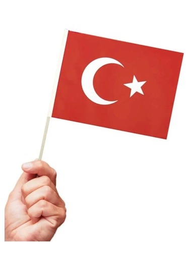10 Ad. Çubuklu Kağıt Türk Bayrağı Çıtalı Sopalı Ayyıldız Baskılı