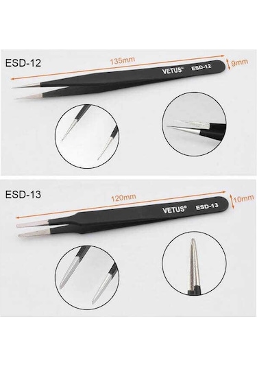 6 Çeşit Vetus Hassas Elektronik Cımbız Seti Antistatik Çelik