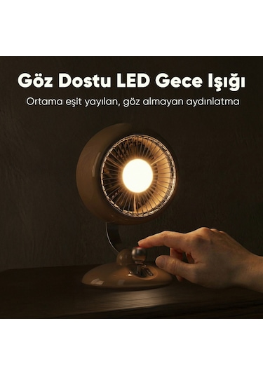 Juo Q3 120 Salınımlı 3 Kademeli Led Işıklı Şarjlı Masaüstü Fan Vantilatör Retro Sarı