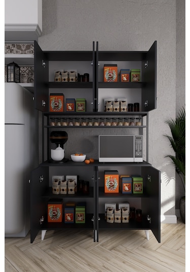 Nexar Kavhe Köşesi 8 Raflı Çok Amaçlı Mutfak Dolabı Antrasit Antrasit