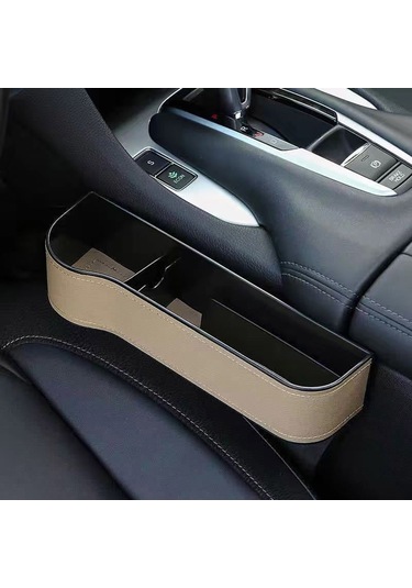 Tenfowee Araç İçi Depolama Kutusu - Sürücü Koltuğu Yanı, Abs Ve Pu Deri Malzeme, 27x8.5x14cm, Bej Renk