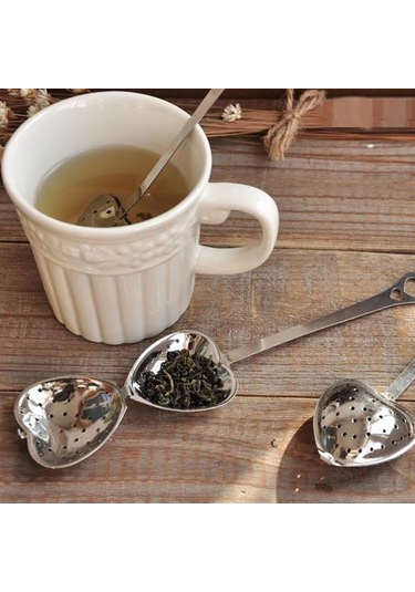 Sones 2 Adet Paslanmaz Çelik Pratik Kalp Şeklinde Çay Demleme Kaşığı Süzgeç