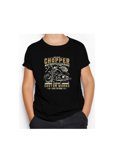 Zepplin Giyim West Coast Chopper Motorcycle Siyah Çocuk Tişört Siyah