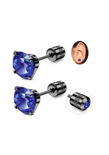 Mavi Paslanmaz Siyah Çelik Zirkon Taşlı Vidalı Yeşil Crystal Unis