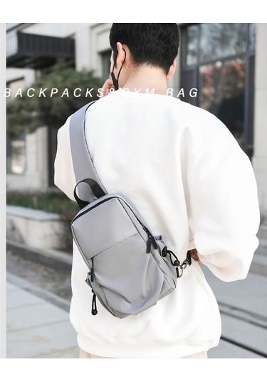 Erkekler İçin Şık Ve Fonksiyonel Su Geçirmez Naylon Çapraz Askılı Tek Omuz Çantası - Trend Göğüs Çantası Gri