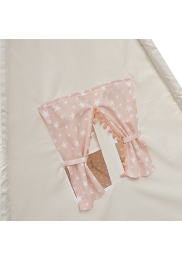 Exorbaby Lüks,büyük Boy,ahşap Ve Pamuklu Naturel Kumaş,toplanmaz,devrilmez,puf Minderli Oyun Çadırı Pembe