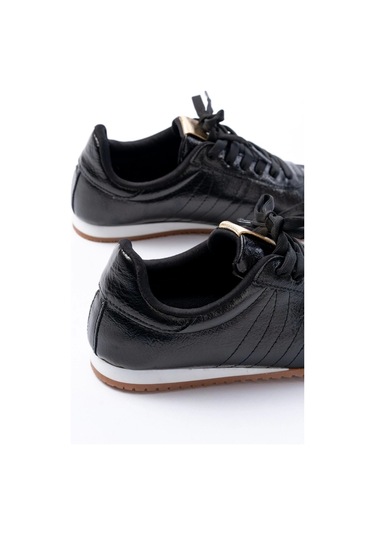 M-1009 Siyah Rugan Bağcıklı Günlük Kadın Spor Siyah Rugan