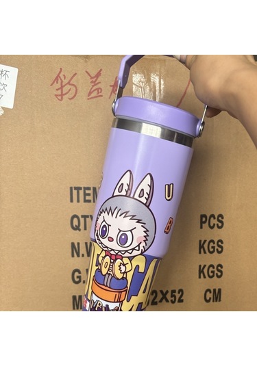 Labubu Desen 304 Paslanmaz Çelik Yalıtımlı Bardak Termos Mor