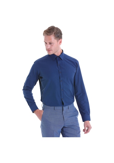Hatemoğlu Slim Fit Pamuklu Uzun Kollu Erkek Gömlek Lacivert