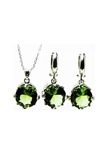 Lilahgümüştrgümüş Zultanit Yuvarlak Taşlı Kadın Kolye Küpe