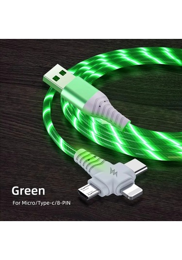 Anatoliadelight 3a Işıklı Usb Şarj Kablosu - Mikro Usb/c Tipi/8 Pinli, Akıllı Telefonlar İçinmavi2m
