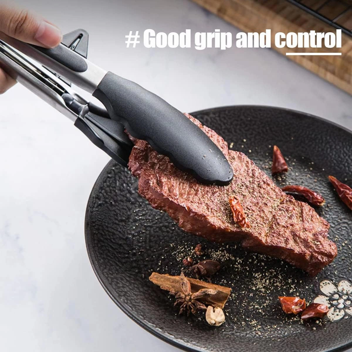 Kosona 3'lü Siyah Silikon Uçlu 23cm Paslanmaz Çelik Mutfak Makasları - Barbeque, Makarna, Salata İçin Çok Renkli