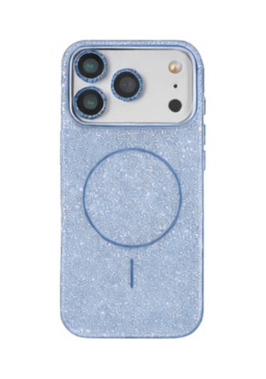 Apple Uyumlu iPhone 17 Magsafe Lens Koruma Camı li Simli Kutup Silikon Kılıf Mavi