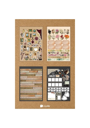 Vintage Sticker Defteri Bullet Journal, Scrapbook Vintage Sticker Defteri 165-Koyu Yeşil